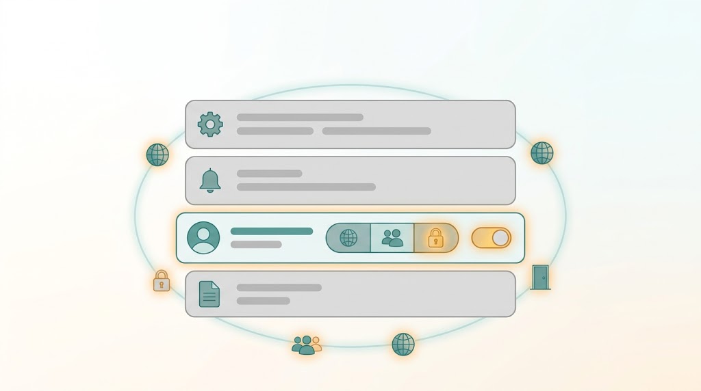 A privacy settings panel with a segmented audience control set to private instead of public. Placement: under H2 "Start With Who Can See What (Audience Settings)".