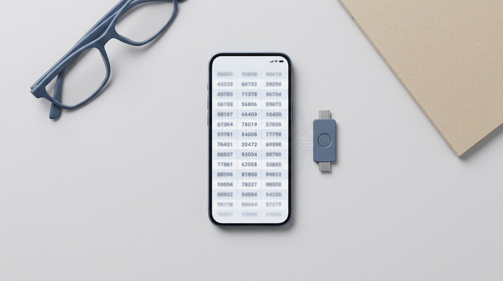 Authenticator app on a phone next to a small USB hardware security key how to set up two-factor authentication